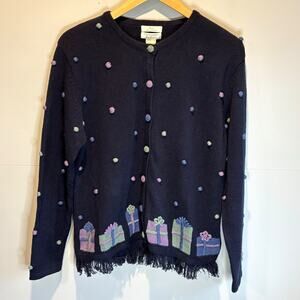 Vintage Christopher & Banks Hand Embroidered Christmas Sweater - size Large